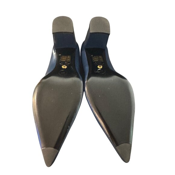 Stuart Weitzman Pointed Toe Leather Block Heel Pumps Navy Blue Size 10B NWOB - Picture 6 of 11